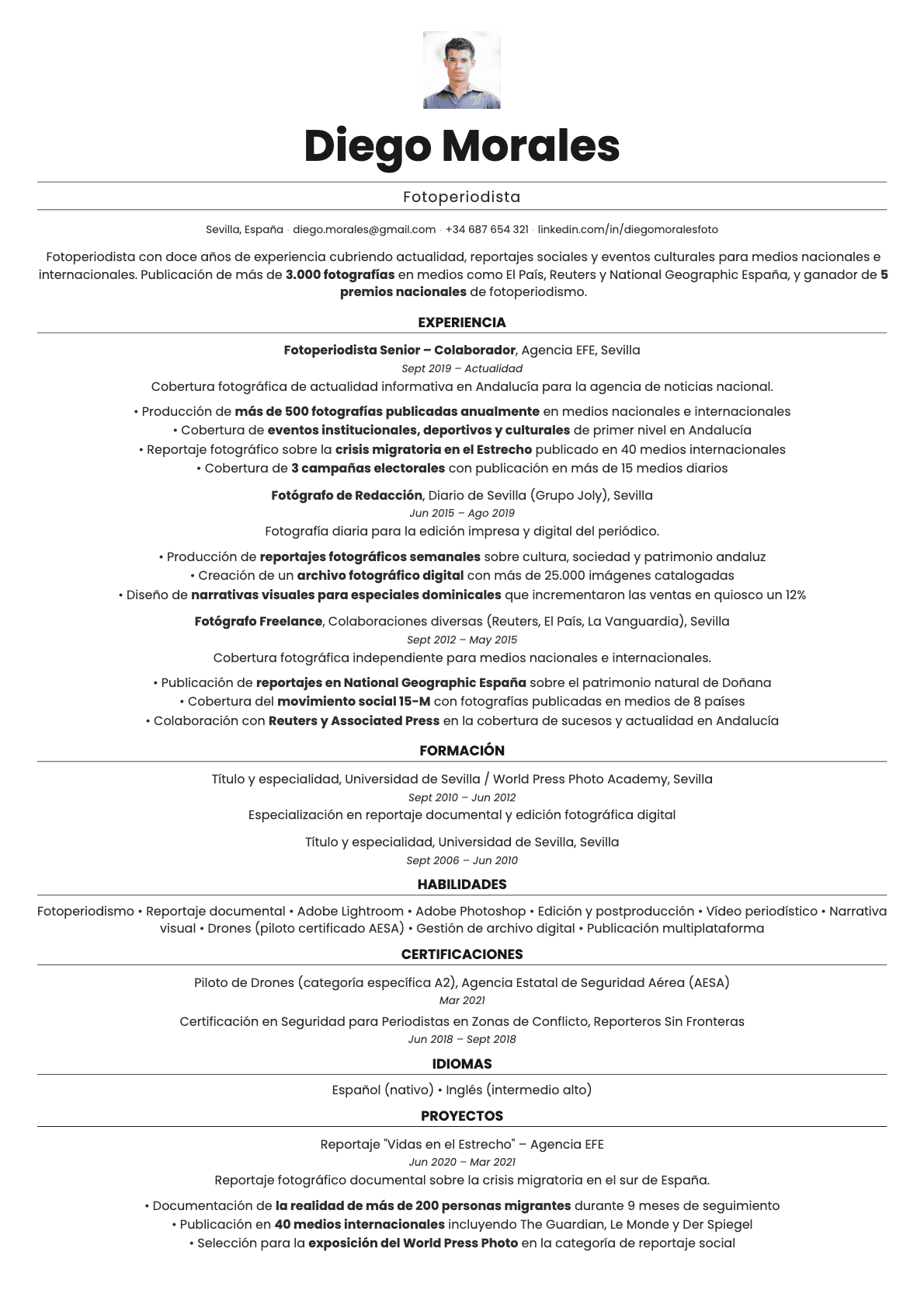 Quartz Photo resume template preview