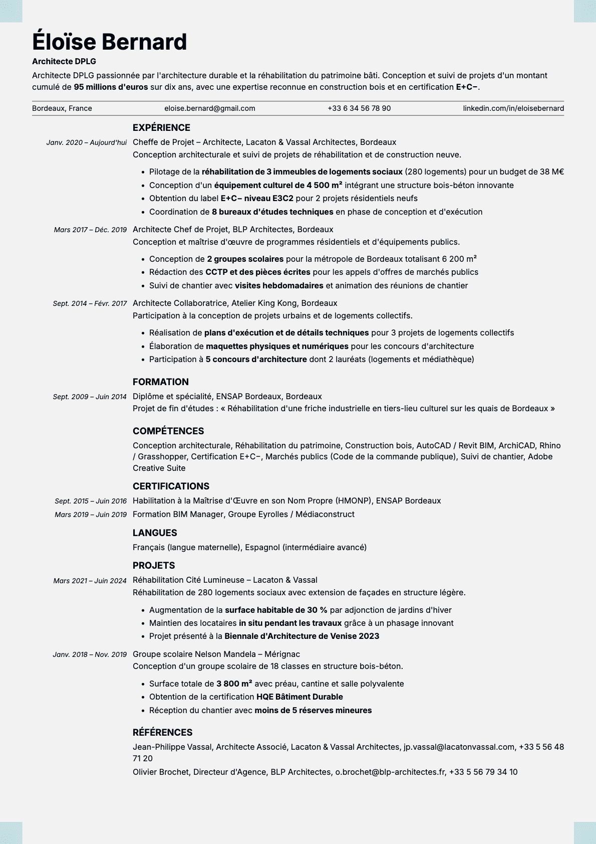 Marble resume template preview