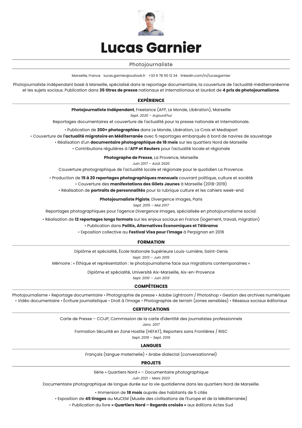Quartz Photo resume template preview