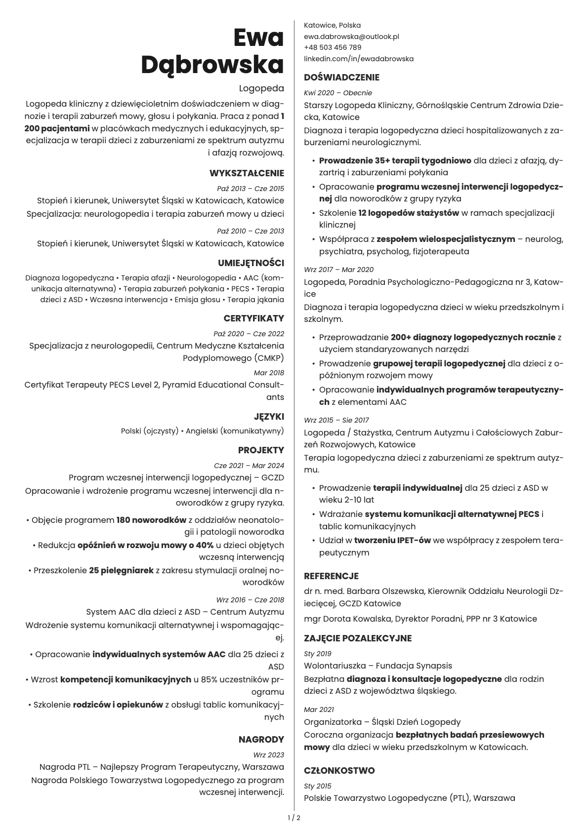 Amber resume template preview