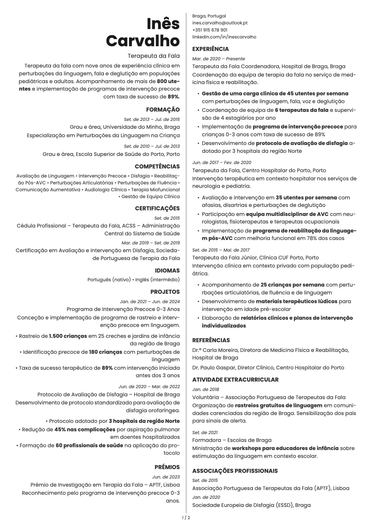 Amber resume template preview
