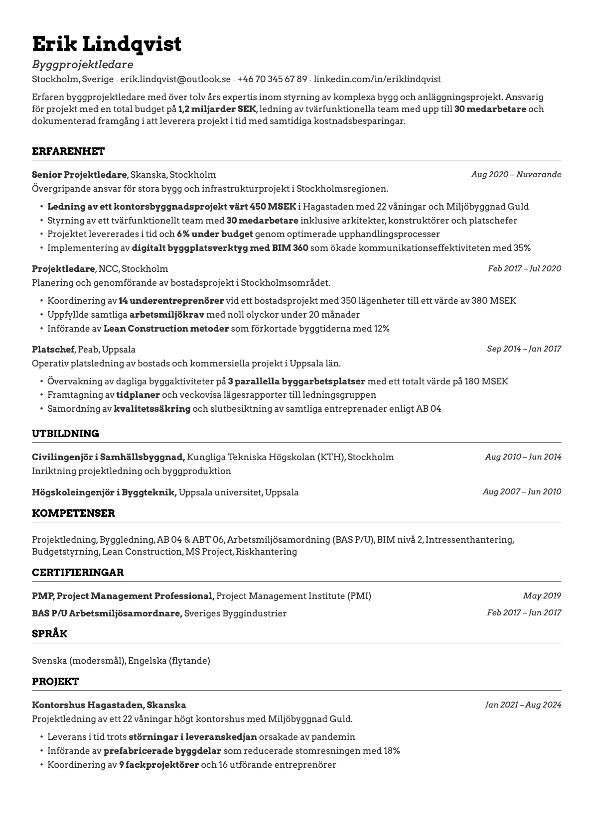 Emerald resume template preview