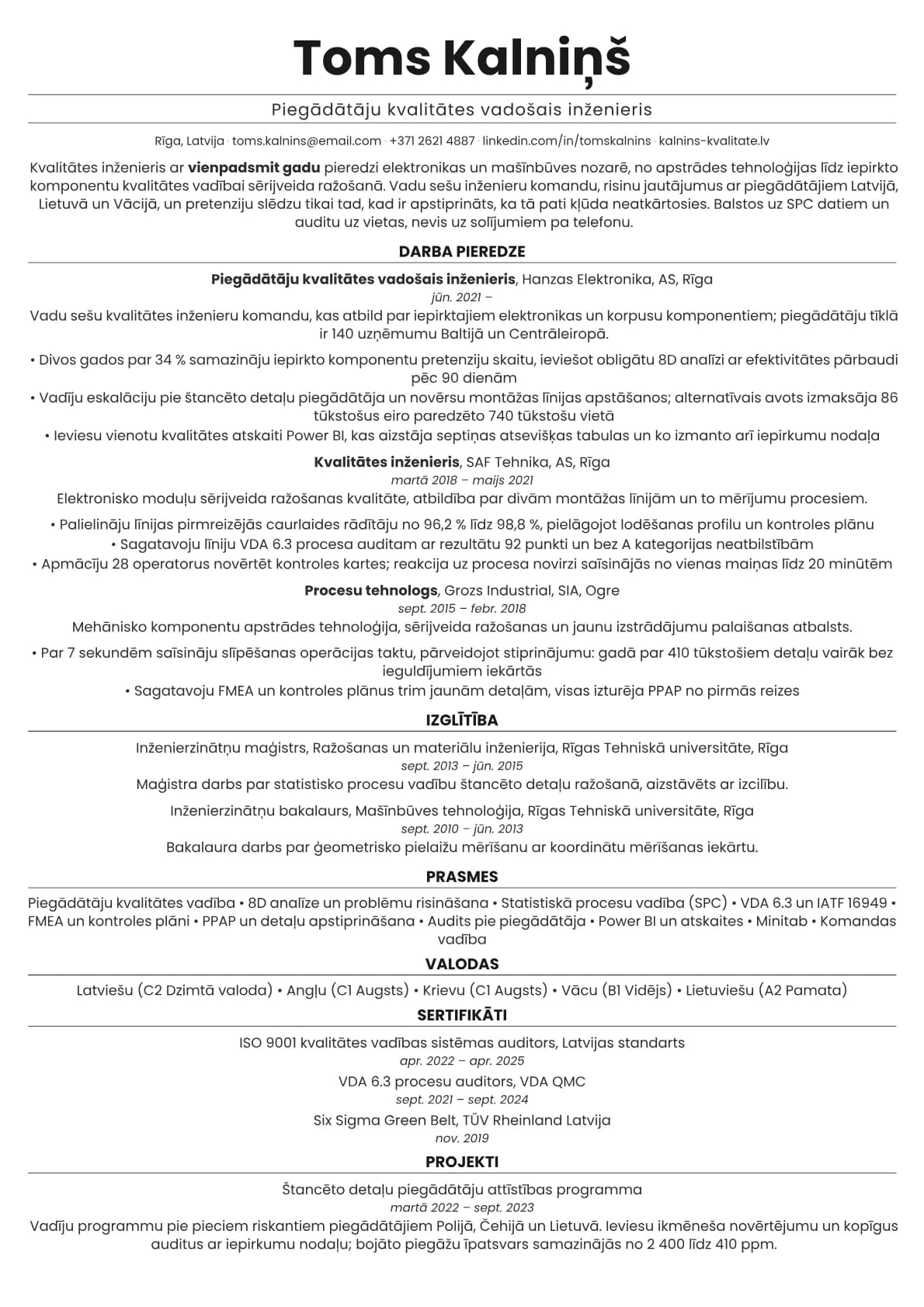 Quartz resume template preview