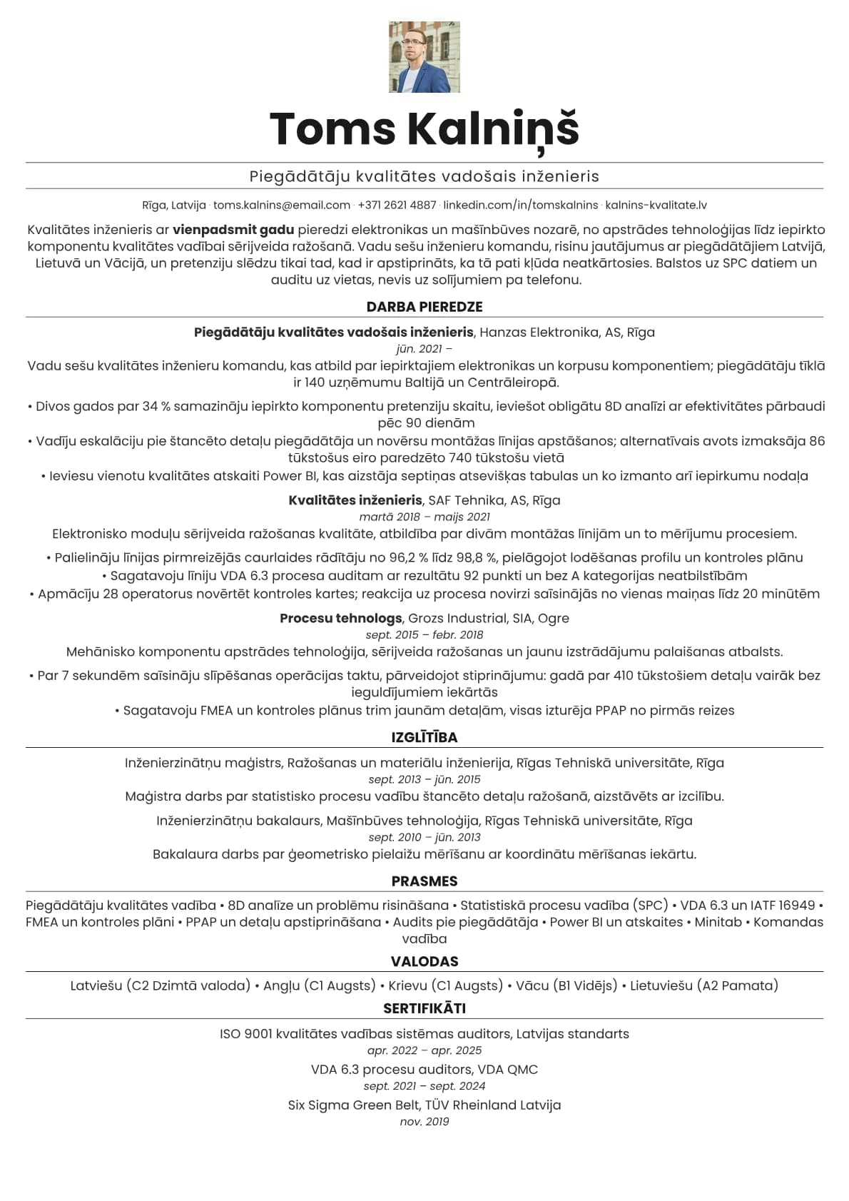 Quartz Photo resume template preview